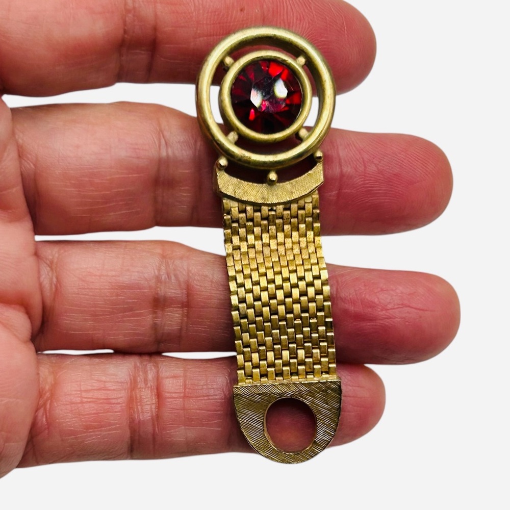Vintage Red Rhinestone Mesh Cuff Links - Picture 2 of 5